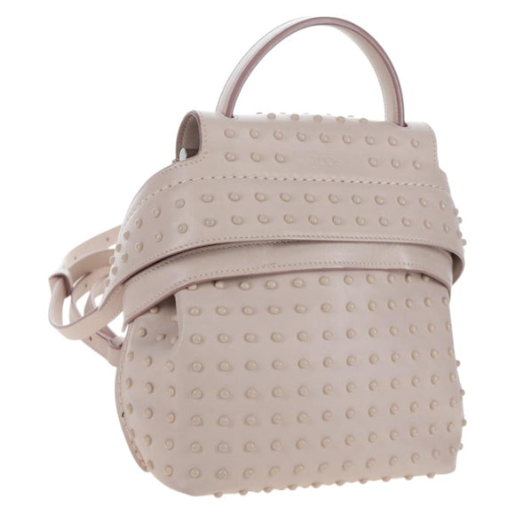 TOD'S Wave Line Backpack Leather Pink Silver Auth BA15794A