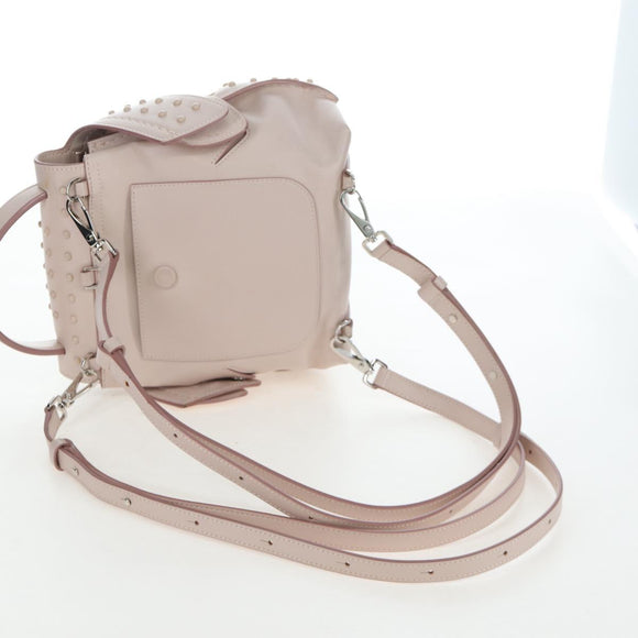 TOD'S Wave Line Backpack Leather Pink Silver Auth BA15794A