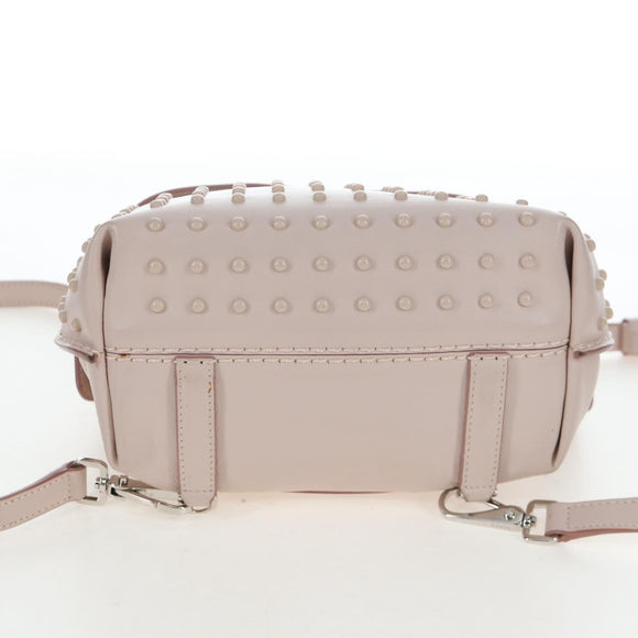 TOD'S Wave Line Backpack Leather Pink Silver Auth BA15794A