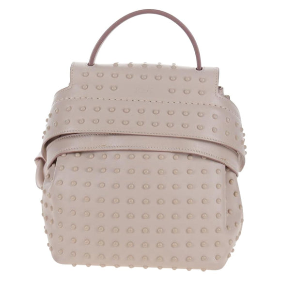 TOD'S Wave Line Backpack Leather Pink Silver Auth BA15794A