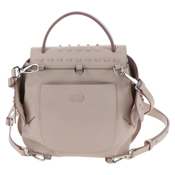 TOD'S Wave Line Backpack Leather Pink Silver Auth BA15794A