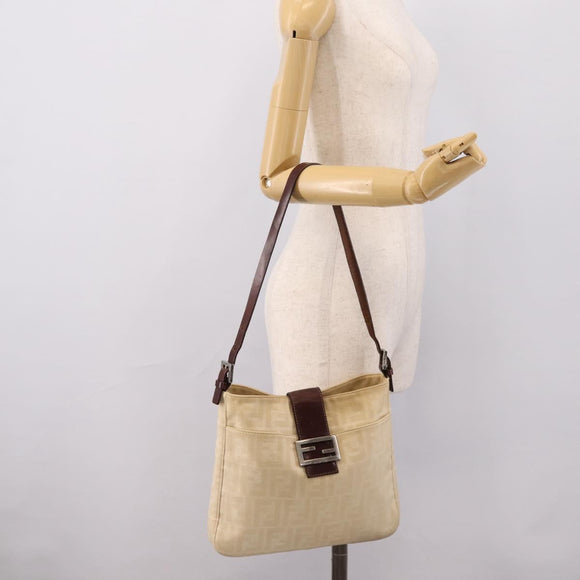 FENDI Zucca Canvas Mamma Baguette Tote Bag Beige Silver Auth BA15795A