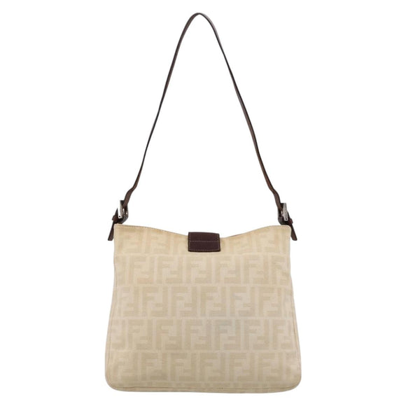FENDI Zucca Canvas Mamma Baguette Tote Bag Beige Silver Auth BA15795A