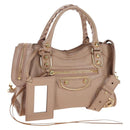 BALENCIAGA Classic Metal Edge City Leather 2way Beige Gold 390160 Auth BA15796M-1