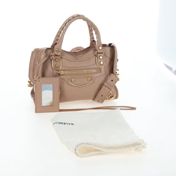 BALENCIAGA Classic Metal Edge City Leather 2way Beige Gold 390160 Auth BA15796M