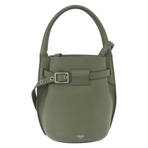 CELINE Big Bag Bucket Hand Bag Leather 2way Green Silver Auth BA15799V