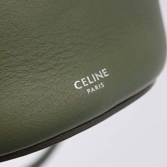 CELINE Big Bag Bucket Hand Bag Leather 2way Green Silver Auth BA15799V