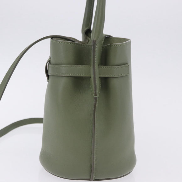 CELINE Big Bag Bucket Hand Bag Leather 2way Green Silver Auth BA15799V