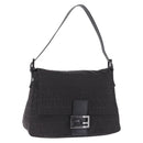 FENDI Zucchino Canvas Mamma Baguette Shoulder Bag Black Silver Auth BA15800V-1