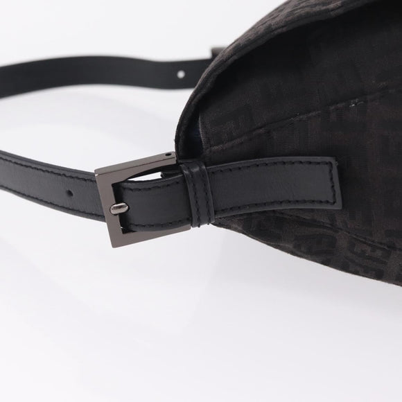 FENDI Zucchino Canvas Mamma Baguette Shoulder Bag Black Silver Auth BA15800V