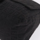 FENDI Zucchino Canvas Mamma Baguette Shoulder Bag Black Silver Auth BA15800V-13