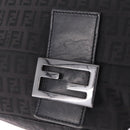 FENDI Zucchino Canvas Mamma Baguette Shoulder Bag Black Silver Auth BA15800V-17