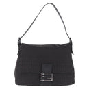 FENDI Zucchino Canvas Mamma Baguette Shoulder Bag Black Silver Auth BA15800V-2