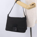 FENDI Zucchino Canvas Mamma Baguette Shoulder Bag Black Silver Auth BA15800V-28