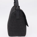FENDI Zucchino Canvas Mamma Baguette Shoulder Bag Black Silver Auth BA15800V-5