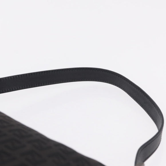 FENDI Zucchino Canvas Mamma Baguette Shoulder Bag Black Silver Auth BA15800V