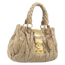 Miu Miu Matelasse Hand Bag Leather Beige Gold Auth BA15801V-1