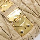 Miu Miu Matelasse Hand Bag Leather Beige Gold Auth BA15801V-16