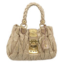 Miu Miu Matelasse Hand Bag Leather Beige Gold Auth BA15801V-2