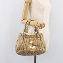 Miu Miu Matelasse Hand Bag Leather Beige Gold Auth BA15801V-29