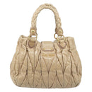 Miu Miu Matelasse Hand Bag Leather Beige Gold Auth BA15801V-3