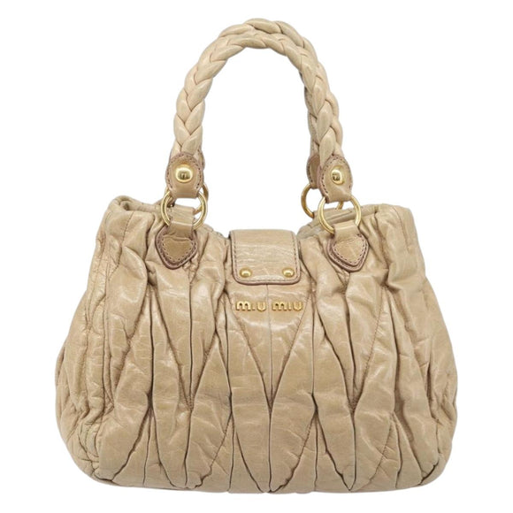 Miu Miu Matelasse Hand Bag Leather Beige Gold Auth BA15801V