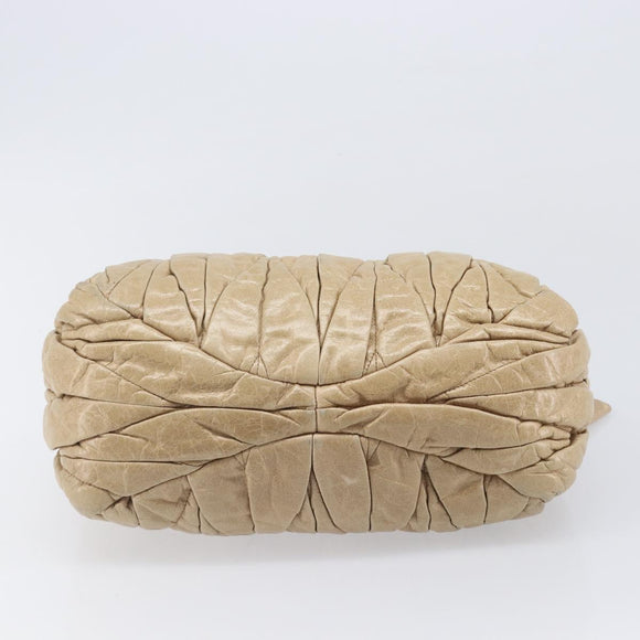 Miu Miu Matelasse Hand Bag Leather Beige Gold Auth BA15801V
