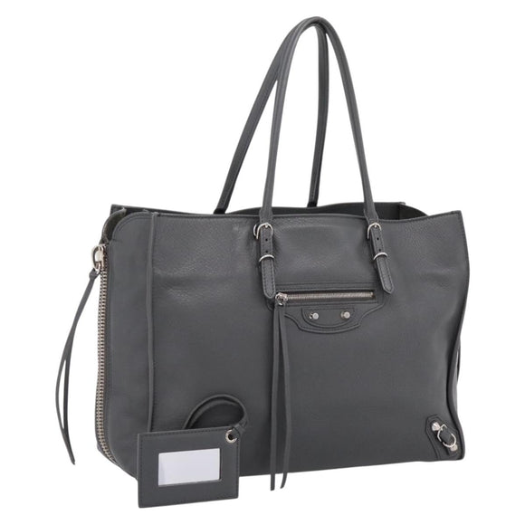 BALENCIAGA Paper B4 Hand Bag Leather Gray Silver 432596 Auth BA15802V
