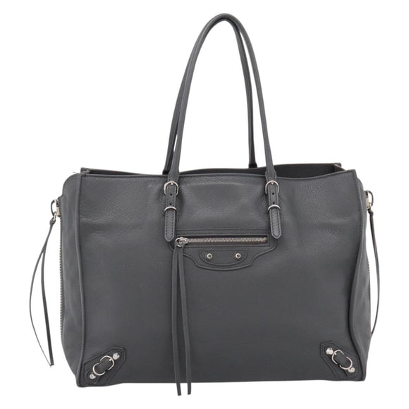 BALENCIAGA Paper B4 Hand Bag Leather Gray Silver 432596 Auth BA15802V