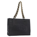 CHANEL Chain Big COCO Mark Tote Bag Lamb Skin Black Gold CC Auth BA15804V-1
