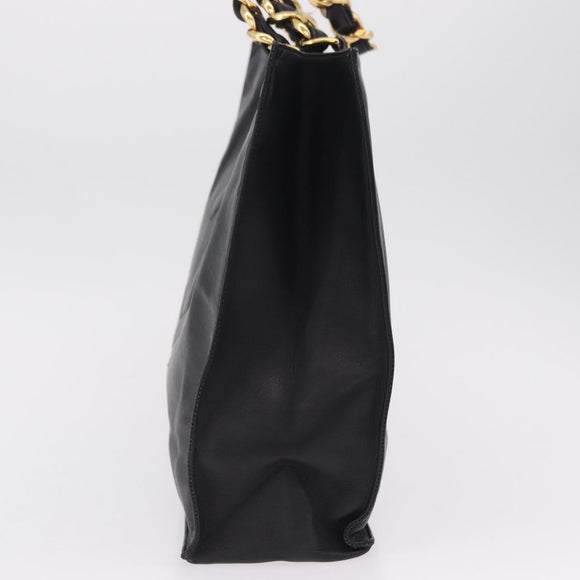 CHANEL Chain Big COCO Mark Tote Bag Lamb Skin Black Gold CC Auth BA15804V