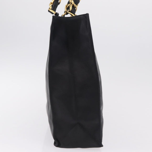 CHANEL Chain Big COCO Mark Tote Bag Lamb Skin Black Gold CC Auth BA15804V