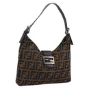 FENDI Zucca Canvas Mamma Baguette Shoulder Bag Black Brown Auth BA15806V-1