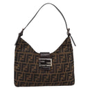FENDI Zucca Canvas Mamma Baguette Shoulder Bag Black Brown Auth BA15806V-13