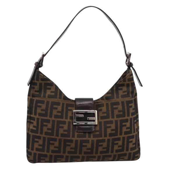 FENDI Zucca Canvas Mamma Baguette Shoulder Bag Black Brown Auth BA15806V