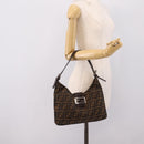 FENDI Zucca Canvas Mamma Baguette Shoulder Bag Black Brown Auth BA15806V-24