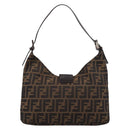 FENDI Zucca Canvas Mamma Baguette Shoulder Bag Black Brown Auth BA15806V-2