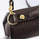 SAINT LAURENT Hand Bag PVC Canvas 2way Brown Gold Auth BA15808A-10