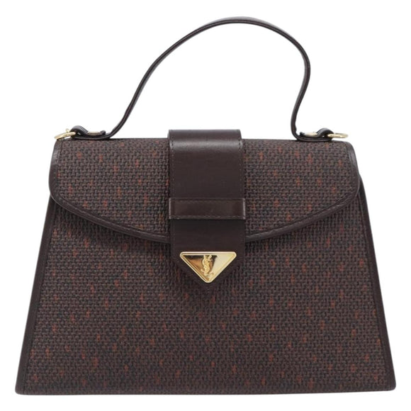 SAINT LAURENT Hand Bag PVC Canvas 2way Brown Gold Auth BA15808A