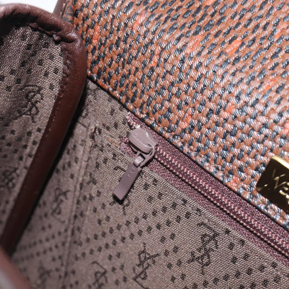 SAINT LAURENT Hand Bag PVC Canvas 2way Brown Gold Auth BA15808A