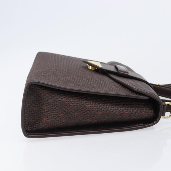 SAINT LAURENT Hand Bag PVC Canvas 2way Brown Gold Auth BA15808A