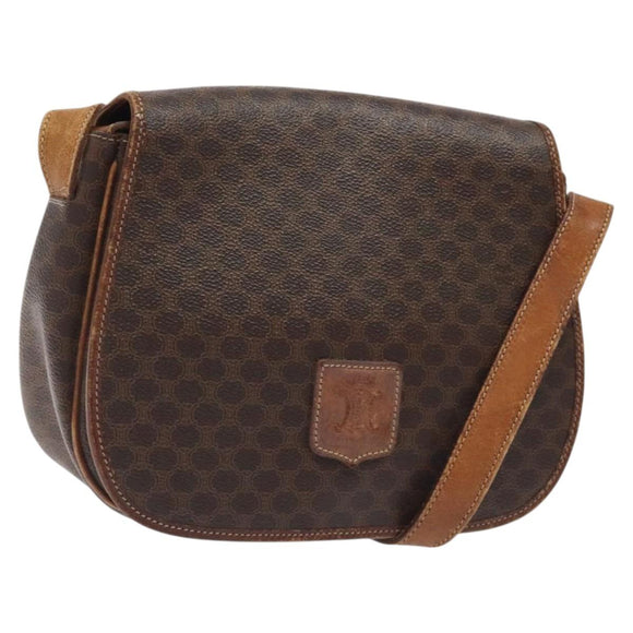 CELINE Macadam Canvas Shoulder Bag PVC Leather Brown Gold Auth BA1581