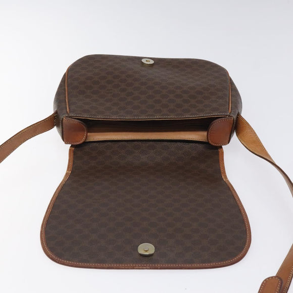 CELINE Macadam Canvas Shoulder Bag PVC Leather Brown Gold Auth BA1581