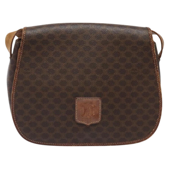 CELINE Macadam Canvas Shoulder Bag PVC Leather Brown Gold Auth BA1581