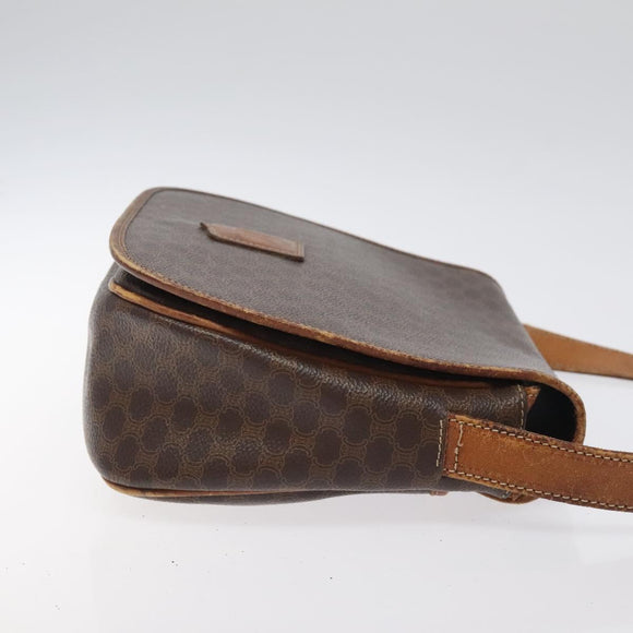 CELINE Macadam Canvas Shoulder Bag PVC Leather Brown Gold Auth BA1581