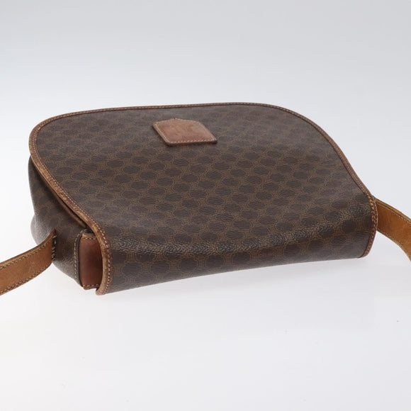 CELINE Macadam Canvas Shoulder Bag PVC Leather Brown Gold Auth BA1581