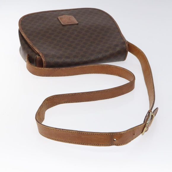 CELINE Macadam Canvas Shoulder Bag PVC Leather Brown Gold Auth BA1581