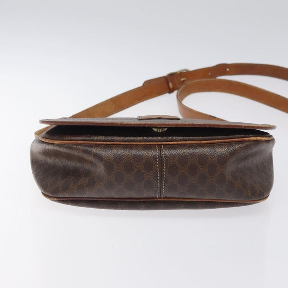 CELINE Macadam Canvas Shoulder Bag PVC Leather Brown Gold Auth BA1581