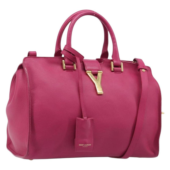 SAINT LAURENT Petit Cabas Hand Bag Leather 2way Pink Gold Auth BA15814V