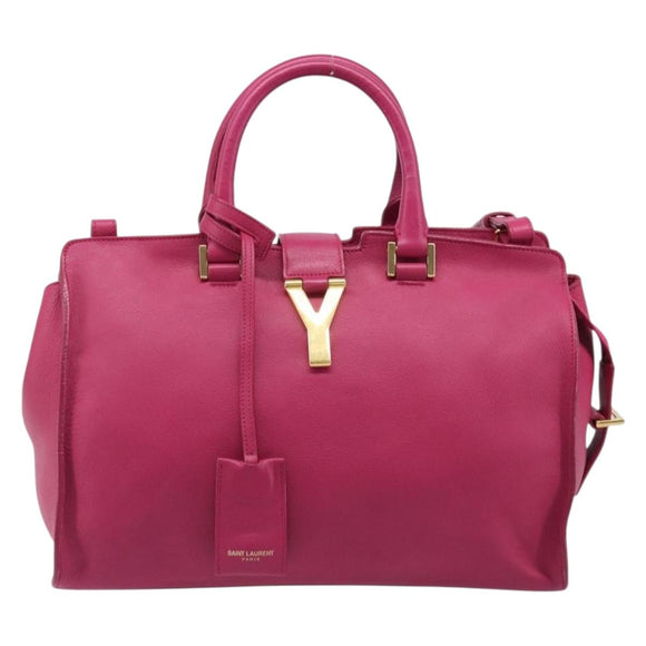 SAINT LAURENT Petit Cabas Hand Bag Leather 2way Pink Gold Auth BA15814V